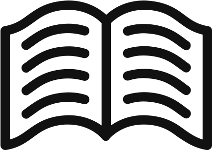 雜誌 桌布 壁紙 — 一個極簡風格的黑色線條藝術圖標，描繪一本打開的書，帶有彎曲的頁面線條。