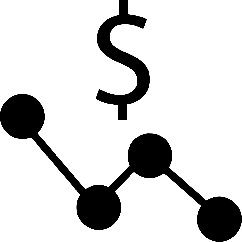 金融 桌布 壁紙 — 一個極簡風格的黑色美元符號圖標，通過線條連接到白色背景上的四個圓形節點。