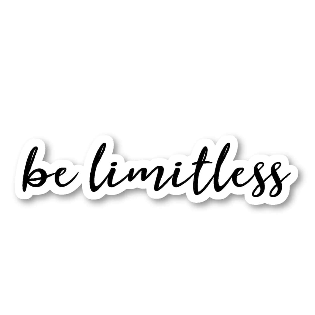 黑白 桌布 壁紙 — 一個極簡風格的黑色草寫貼紙，上面寫著 be limitless，背景為純白色。