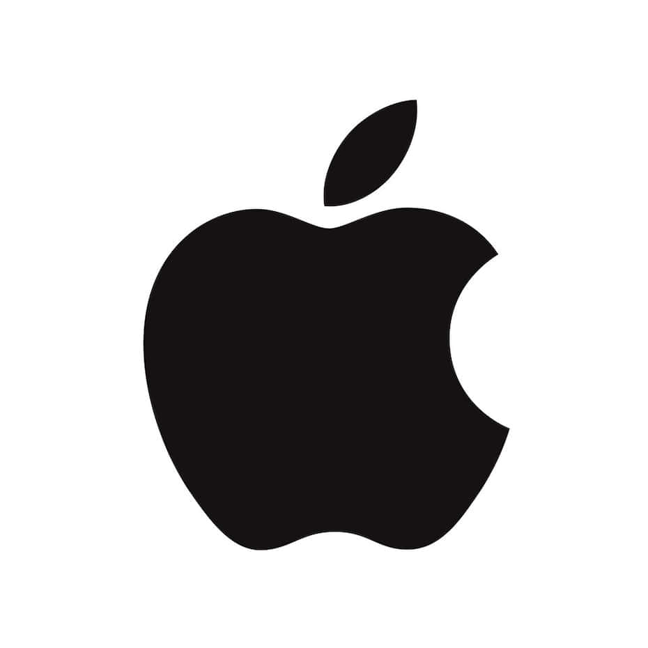 Black And White Logo 桌布 壁紙 — 一個極簡風格的黑色蘋果標誌，帶有咬痕和葉子，置於純白背景上。