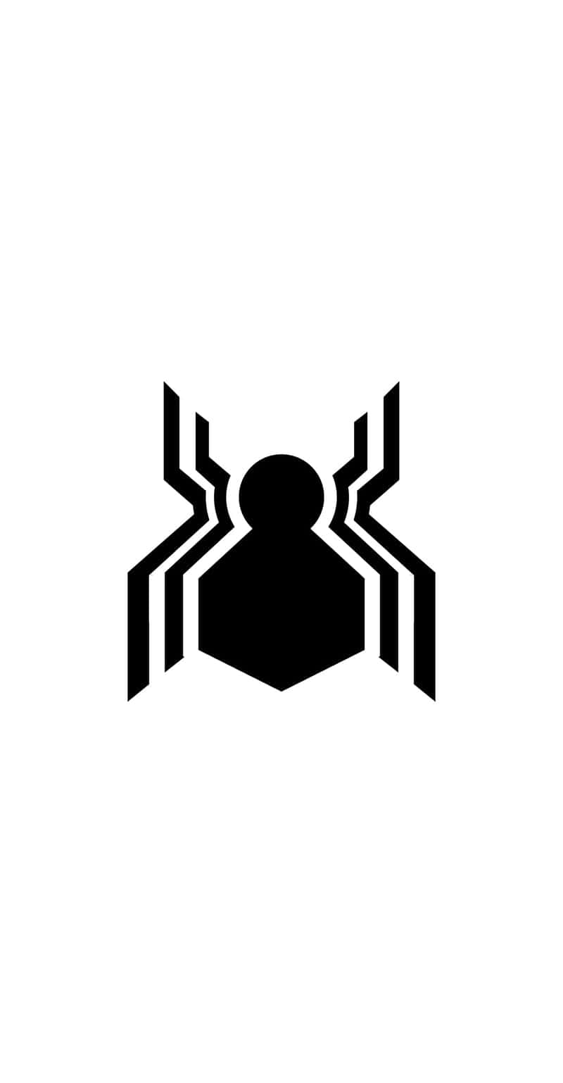 Spider Man Ps4 Logo 桌布 壁紙 — 一個極簡風格的黑色蜘蛛圖示，具有幾何形狀的身體和風格化的腿，居中在純白色背景上。