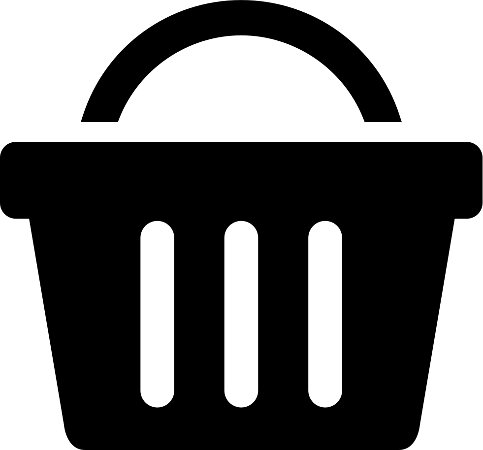 Store 桌布 壁紙 — 一個極簡風格的黑色購物籃圖示，帶有三個垂直插槽和彎曲把手，背景為白色。