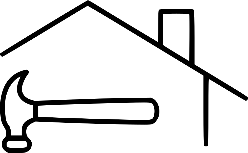 Roofing 桌布 壁紙 — 一個極簡風格的黑色輪廓，描繪一把錘子靠在一間帶有煙囪的簡單房屋屋頂上。