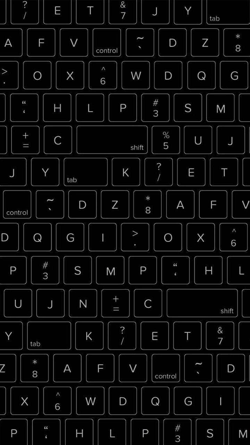 黑色鍵盤，帶有白色字母和符號，適用於科技或遊戲用途。 — 鍵盤 GIF 壁紙