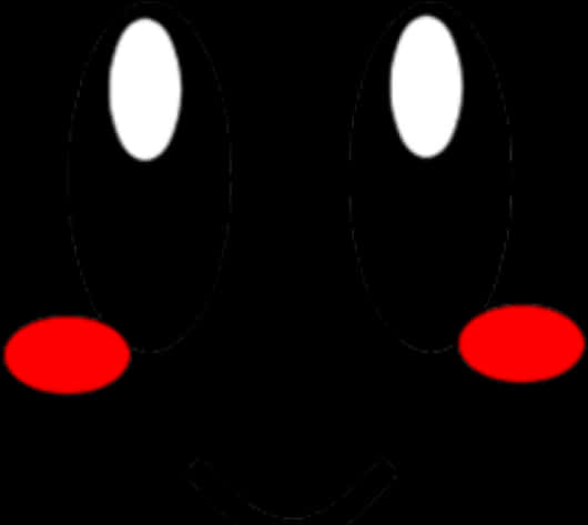 Roblox Face 桌布 壁紙 — 一個極簡風格的黑色面孔，帶有發光的白色眼睛和鮮紅色的臉頰，背景為深色。