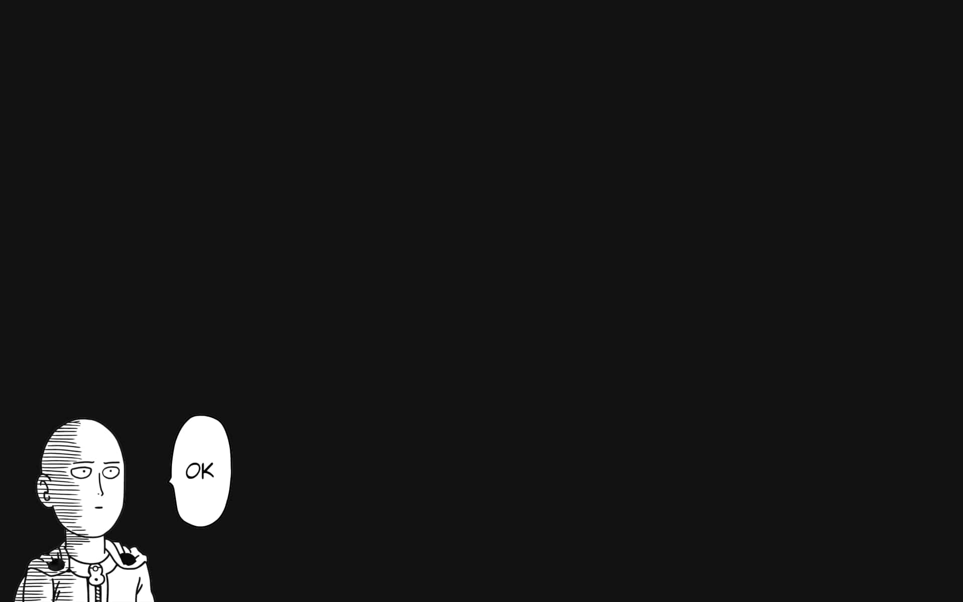 One Punch Man Minimalist 桌布 壁紙 — 一個極簡黑白動漫角色，在純黑背景上有個對話框寫著OK。