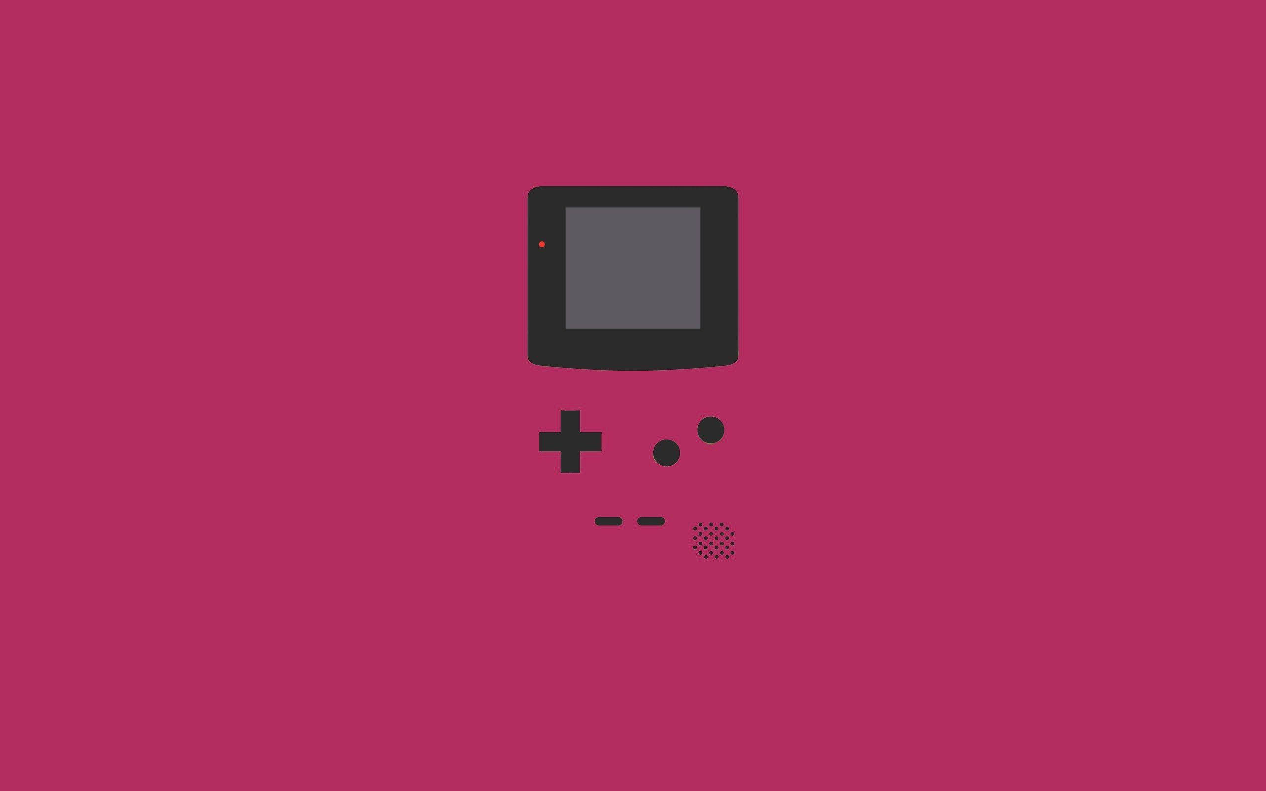 game 桌布 壁紙 — 一個極簡黑色 Game Boy 圖示，居中於純洋紅色背景上。