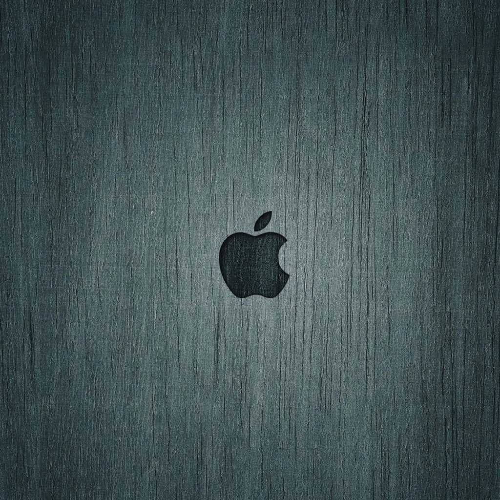 iPad 2 桌布 壁紙 — 一個極簡黑色Apple標誌，居中於帶紋理的深青綠色拉絲金屬表面。