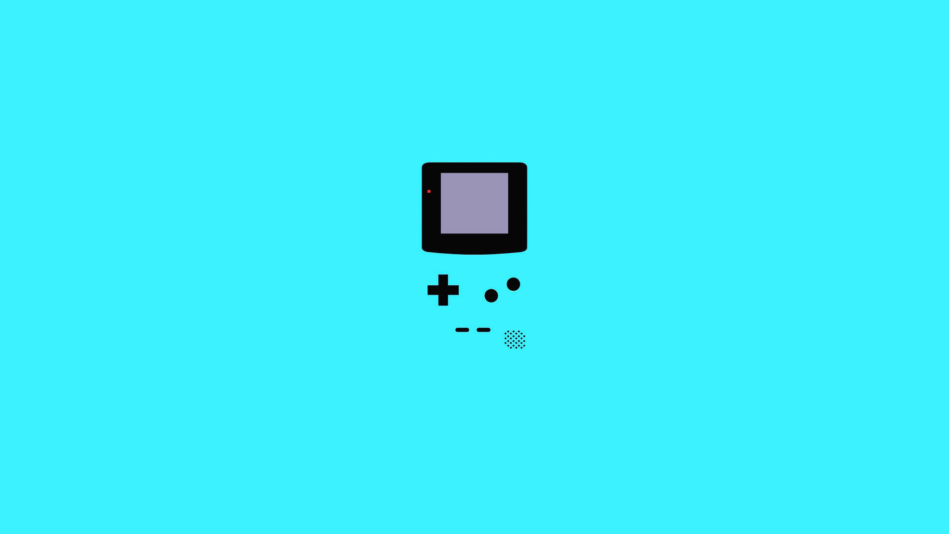 game 桌布 壁紙 — 一個極簡黑色Game Boy圖示，居中於鮮豔的青色背景上。