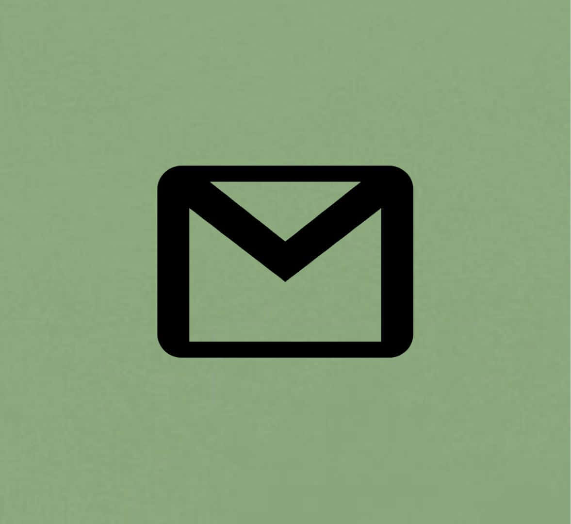 Gmail 動圖 桌布 壁紙 — 一個極簡黑色信封圖示，置於有紋理的鼠尾草綠色背景中央。