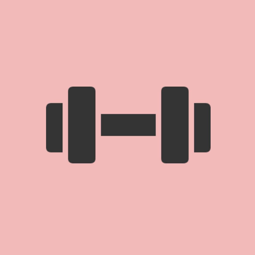 Cute Workout 桌布 壁紙 — 一個極簡黑色啞鈴圖示，居中於柔和的粉紅色背景上。