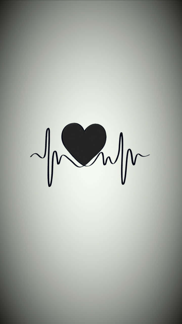 Aesthetic Heart 桌布 壁紙 — 一個極簡黑色心形圖示，居中於一條風格化的心跳線內，背景為柔和灰色漸變。