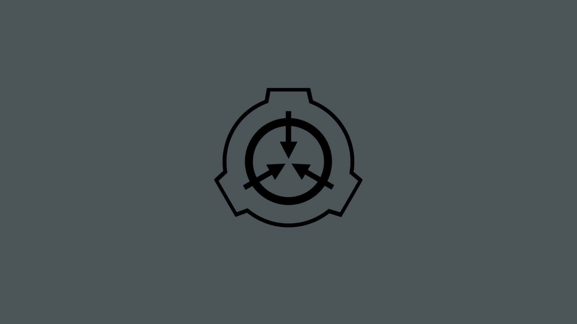 SCP 桌布 壁紙 — 一個極簡黑色標誌，圓形徽章內有三個向下箭頭，背景為深灰色。