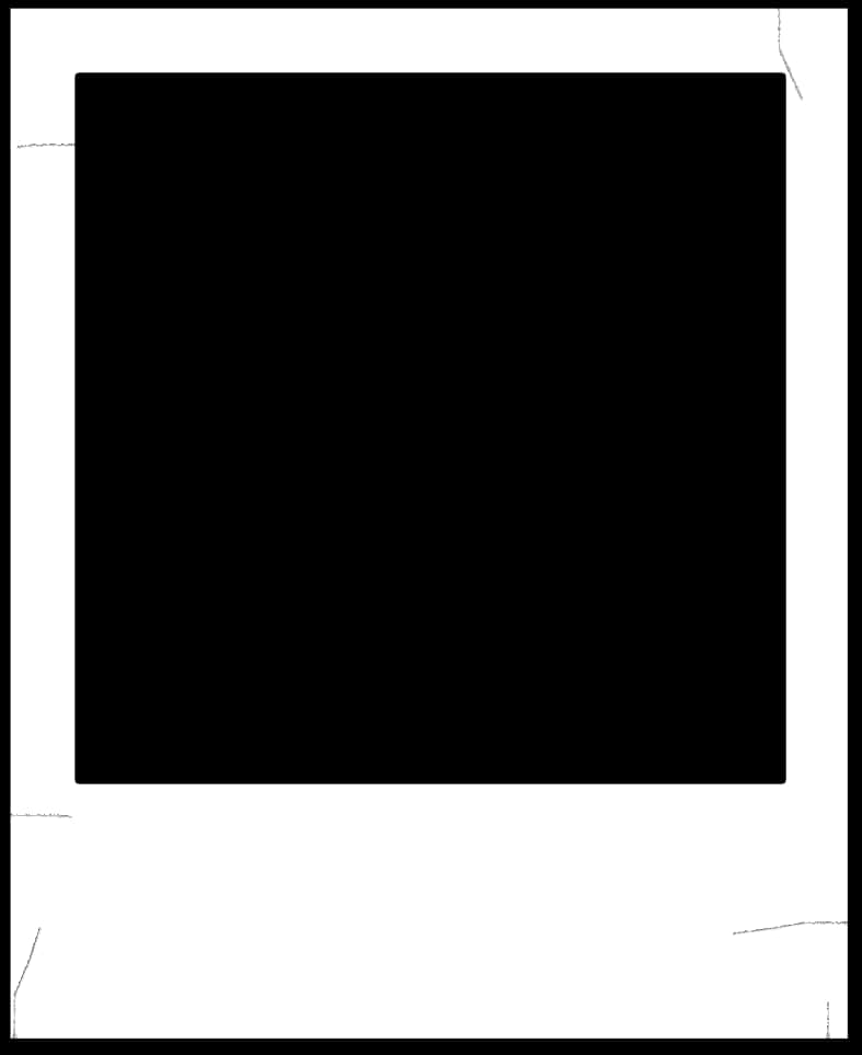 White Frame 桌布 壁紙 — 一個極簡黑色正方形，置中於白色拍立得風格框架內，邊緣呈撕裂狀。