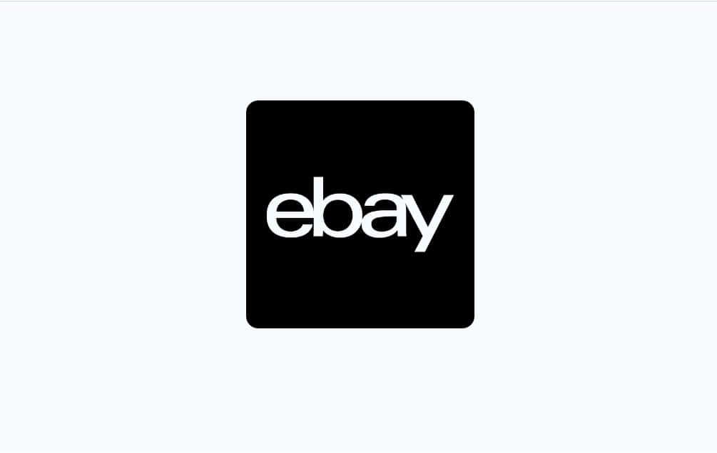 標誌 桌布 壁紙 — 一個極簡黑色正方形標誌，中央有白色小寫 'ebay' 文字，置於淺灰色背景上。