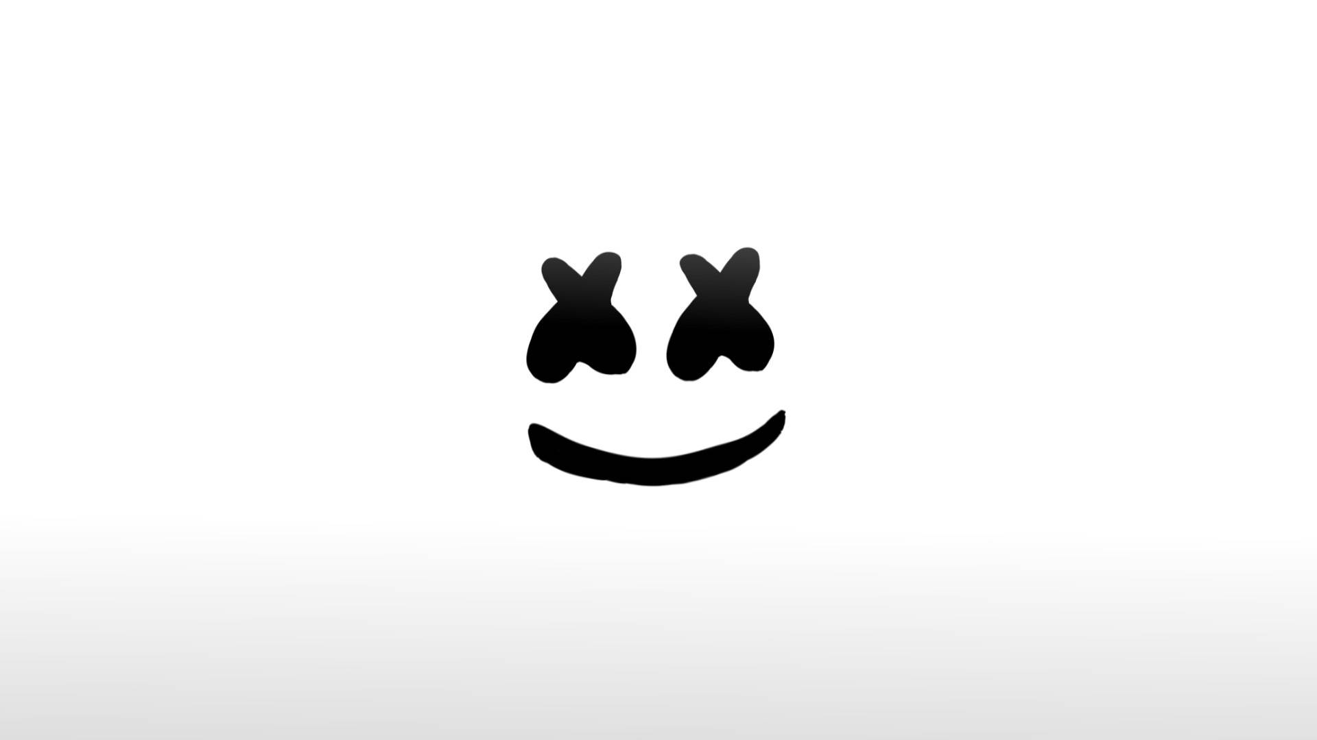 Marshmello 動態圖 桌布 壁紙 — 一個極簡黑色笑臉，帶有X形眼睛，居中在純白背景上。