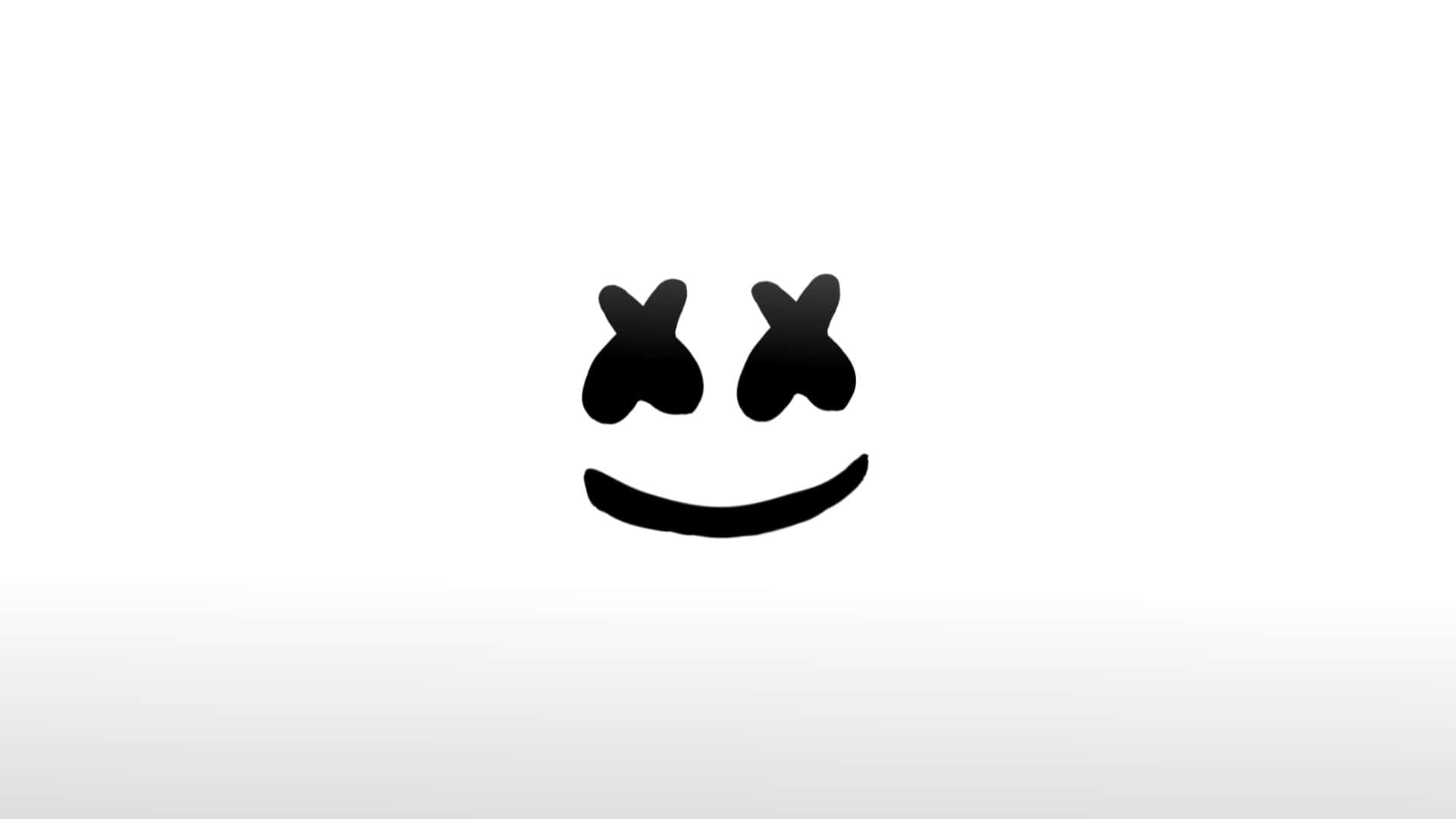 Marshmello 動態圖 桌布 壁紙 — 一個極簡黑色笑臉，帶有X形眼睛，居中在純白漸變背景上。