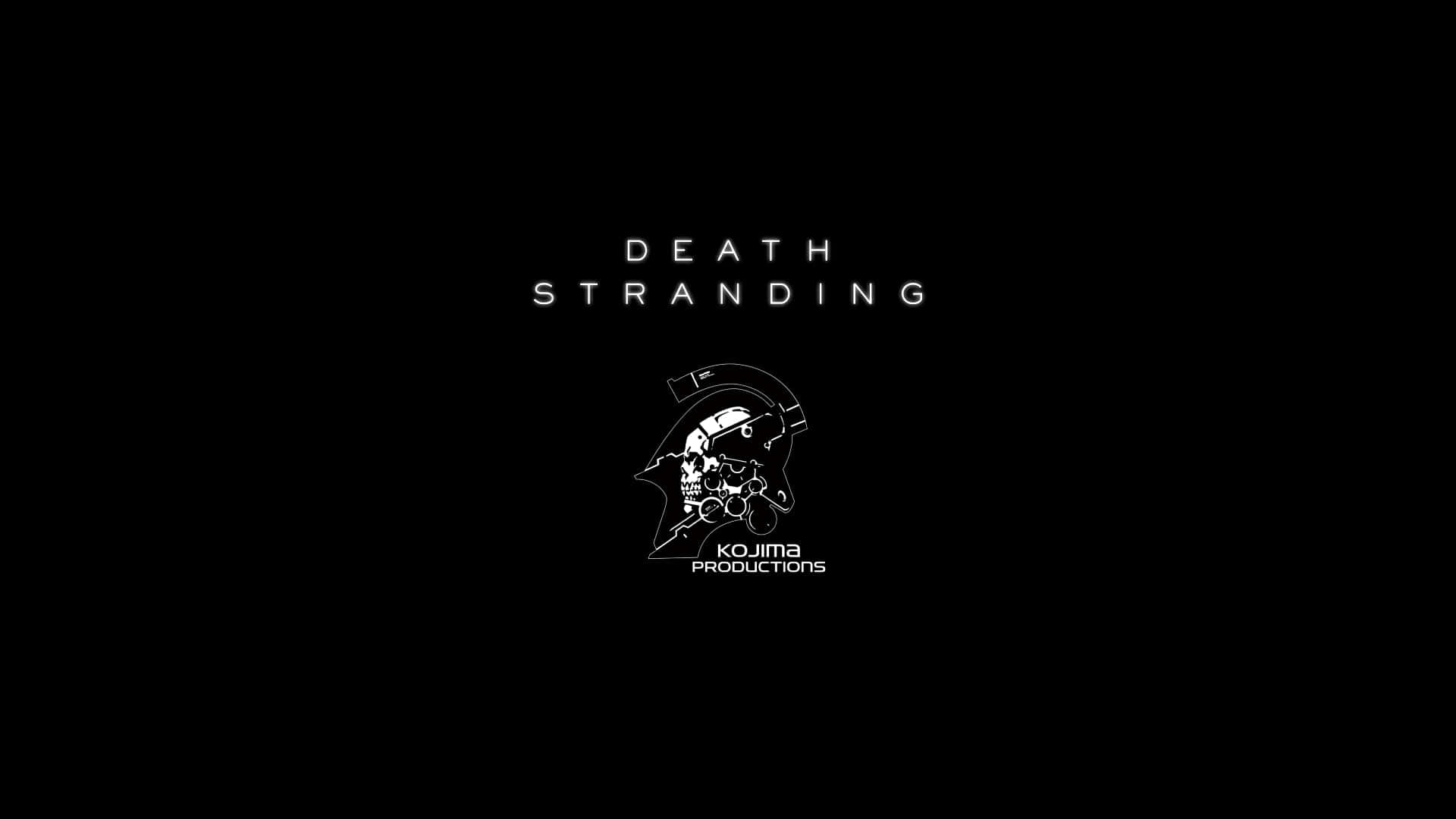 桌布 壁紙 — 一個極簡黑色背景，上面有白色文字「DEATH STRANDING」，下方有一個風格化的骷髏標誌，底下是「KOJIMA PRODUCTIONS」。