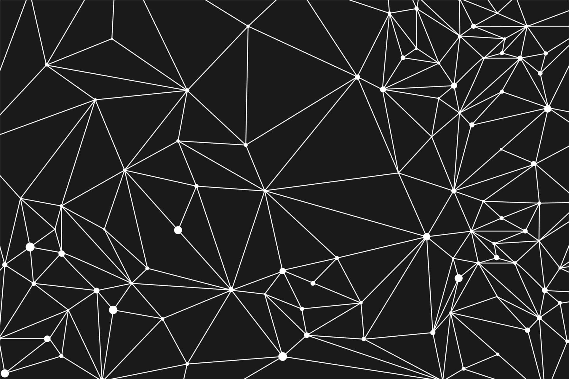 Black And White Geometric 桌布 壁紙 — 一個樸素的黑色背景，飾有複雜的白色線條，形成相互連接的幾何三角形和點。