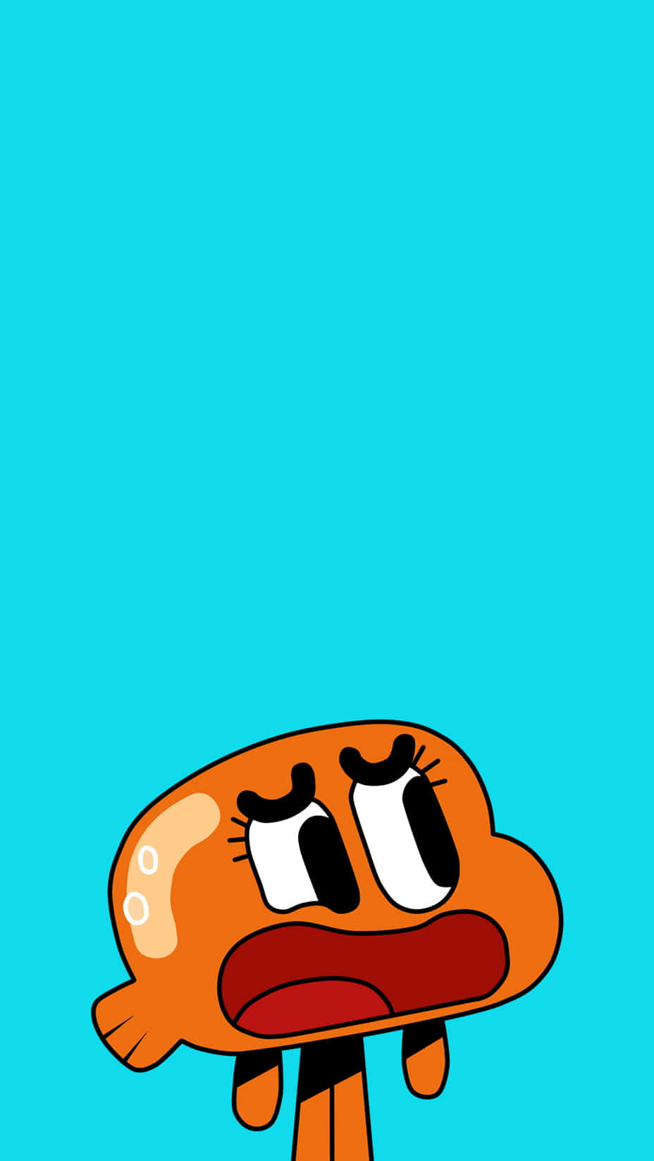 the amazing world of gumball 桌布 壁紙 — 一個橙色卡通角色，眼睛睜大，表情震驚，背景為純青色。