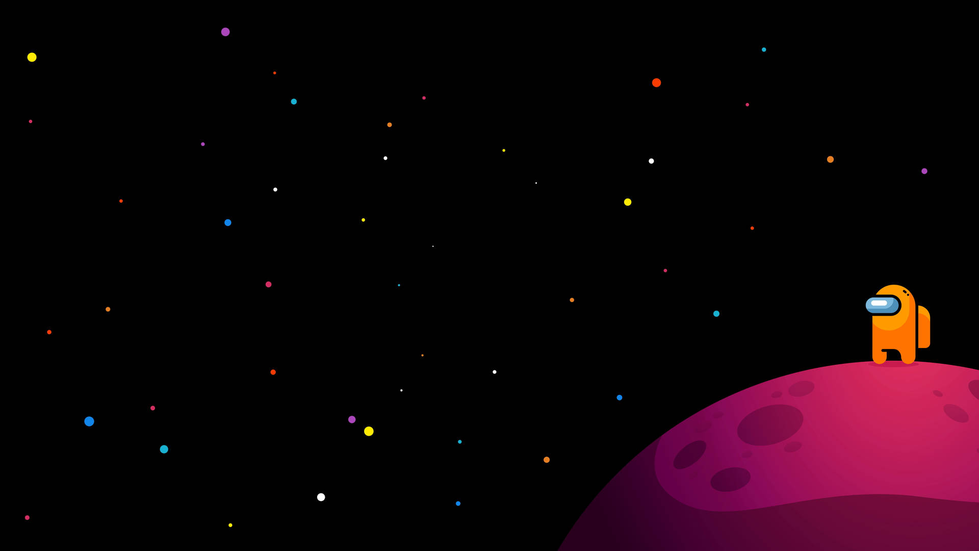橙色太空人在粉紅色星球上，星空下 — Among US 壁紙