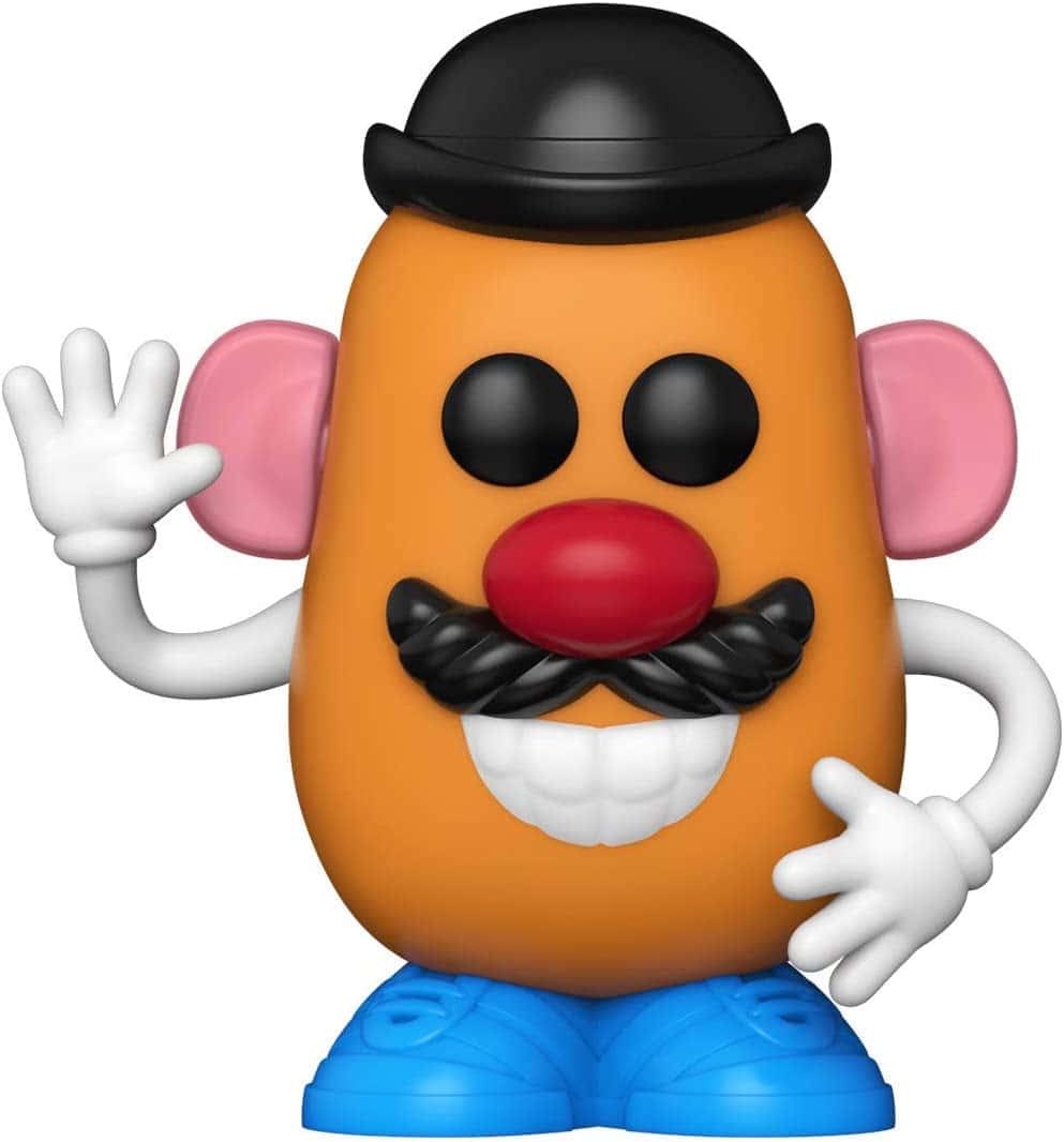 Mr Potato Head 桌布 壁紙 — 一個橙色的Mr. Potato Head玩具，有粉紅色耳朵、黑色圓頂帽和鬍子，開心地揮手打招呼。
