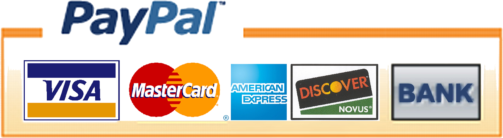 美國運通 桌布 壁紙 — 一個橫幅顯示PayPal及主要信用卡標誌，包括Visa、MasterCard、American Express、Discover及Bank。