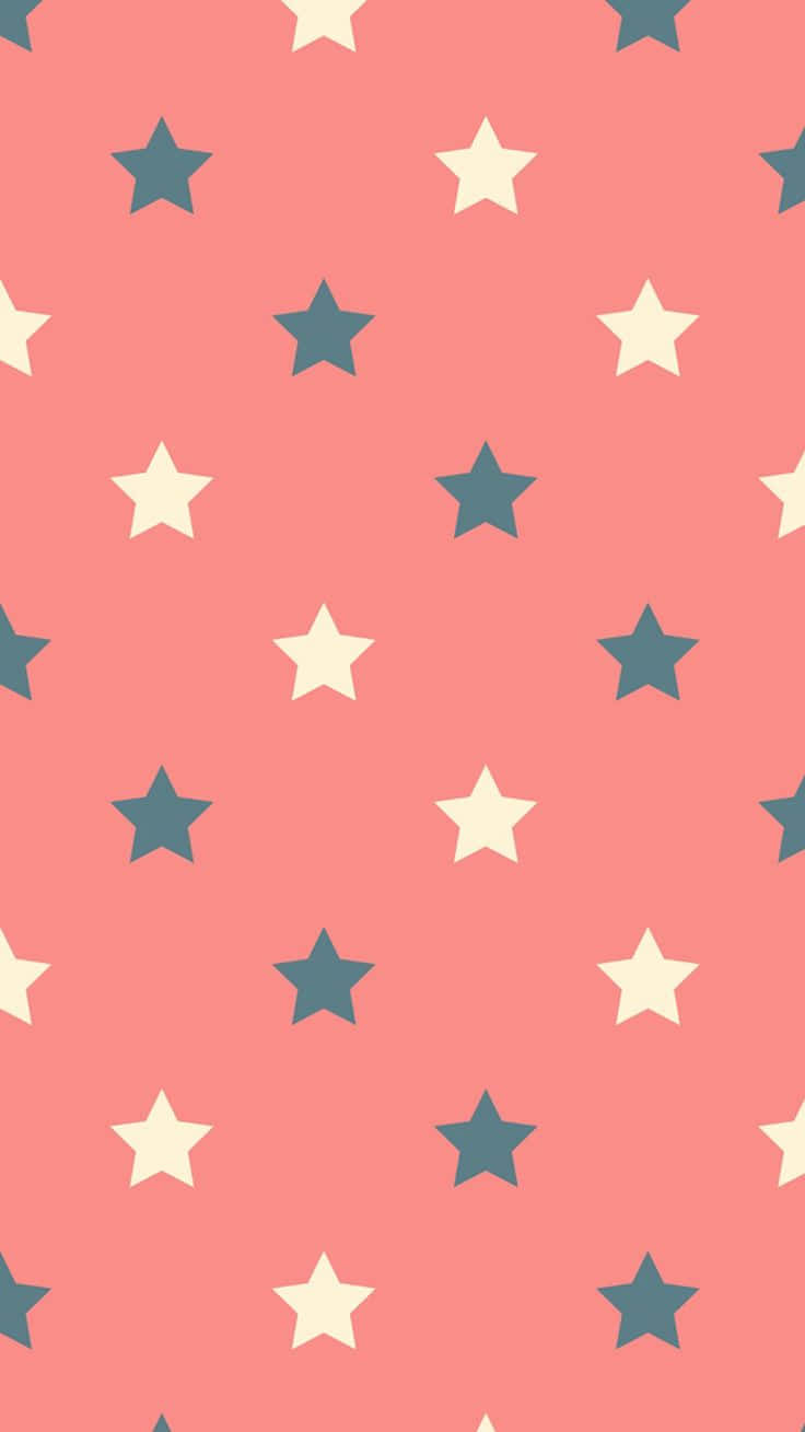 Stars 桌布 壁紙 — 一個歡快的粉紅色背景，散落著交替的奶油色和藍綠色星星，形成一個俏皮的重複圖案。