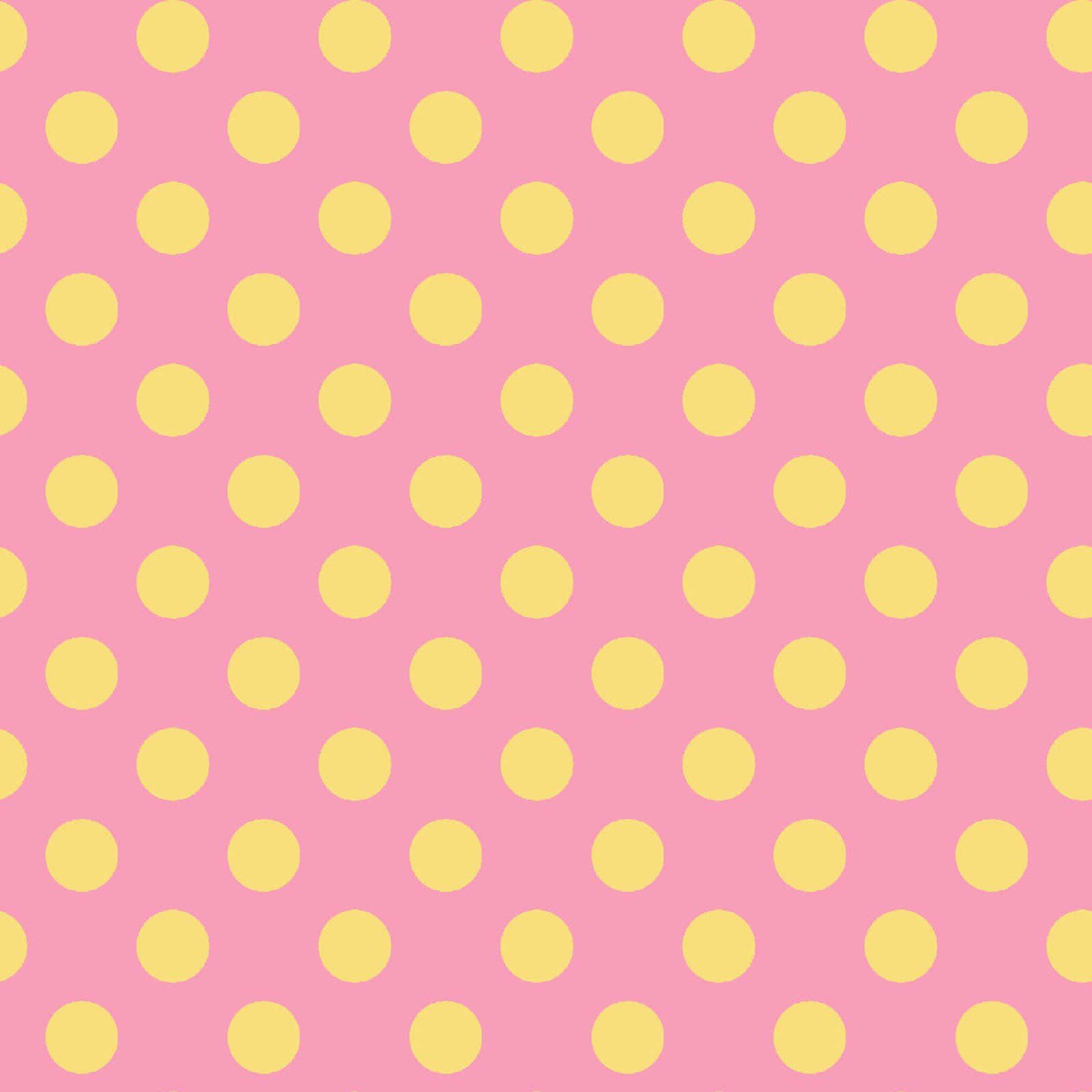 Yellow Polka Dot 桌布 壁紙 — 一個歡快的粉紅色背景，裝飾著均勻分佈的黃色圓點，形成無縫重複圖案。