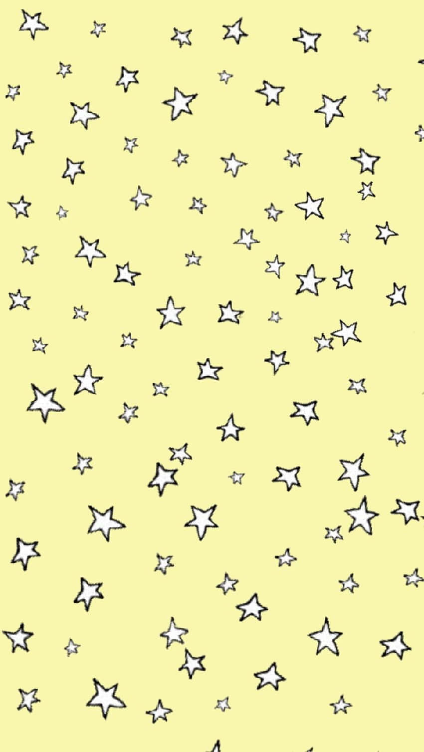 Stars 桌布 壁紙 — 一個歡快的黃色背景，散落著各種大小的手繪白色星星。