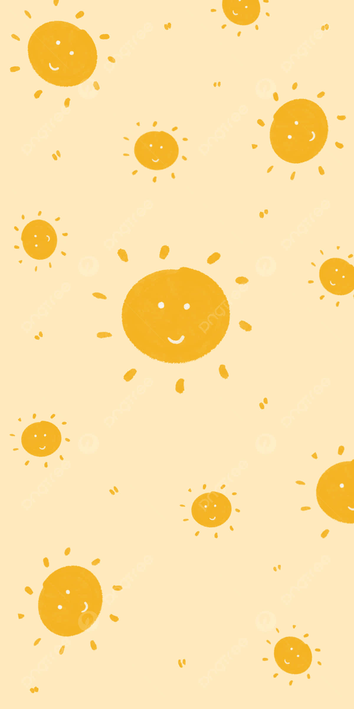 Cute Sun 桌布 壁紙 — 一個歡樂的圖案，在柔和的奶油色背景上，有溫暖黃色調的微笑卡通太陽。