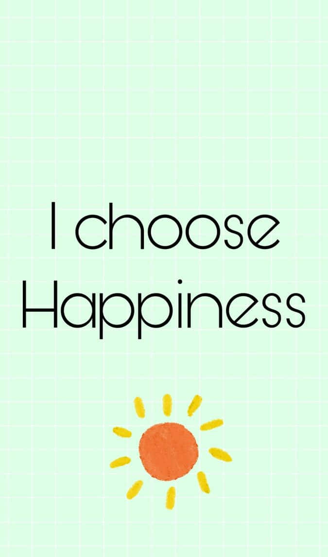 Happy Mood 桌布 壁紙 — 一個歡樂的極簡風格桌布，在淺綠色網格背景上，手繪太陽上方以粗體字顯示「I choose Happiness」字句。