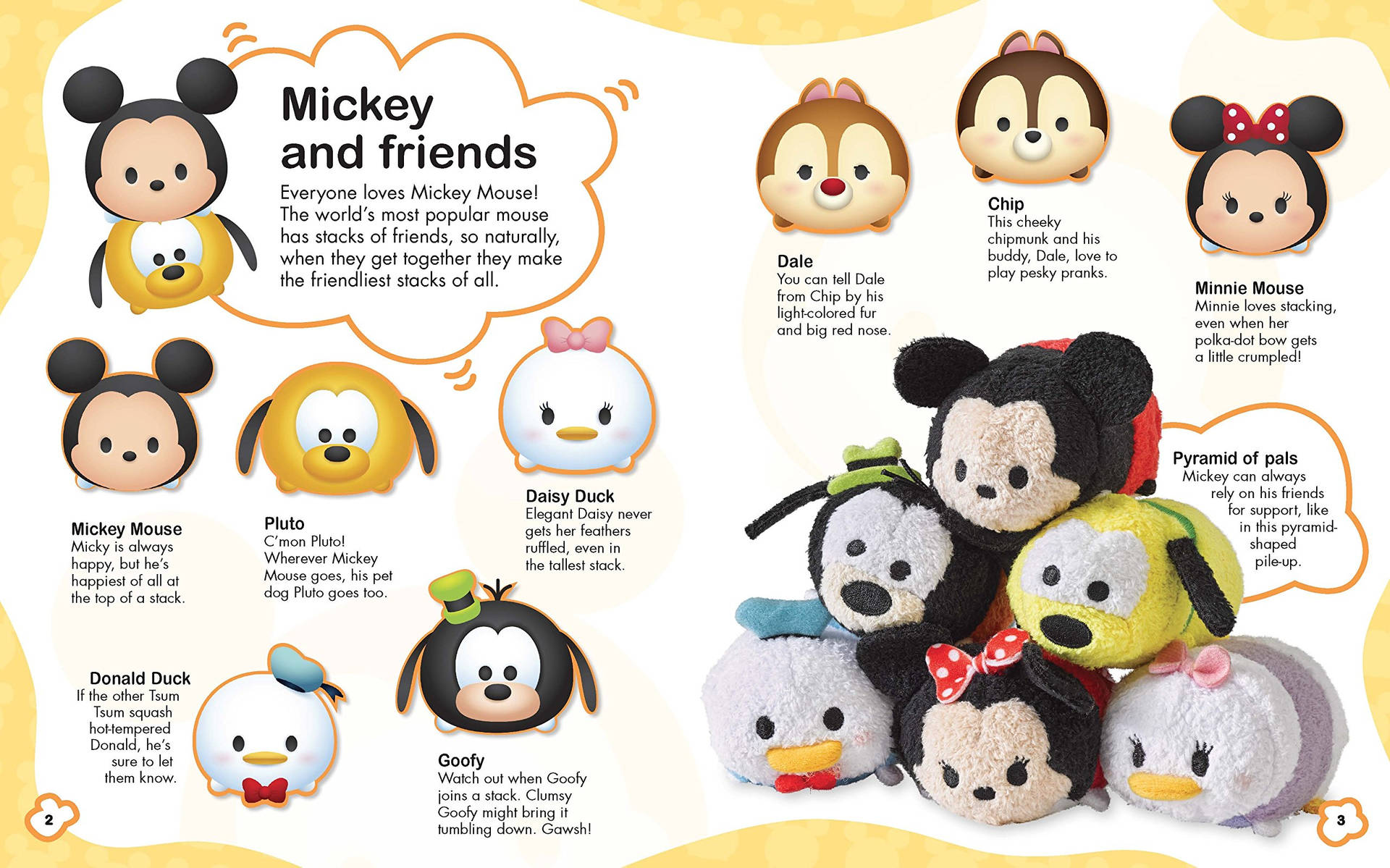 迪士尼 Tsum Tsum 毛絨角色堆疊成金字塔形狀，附有描述。 — Tsum tsum 壁紙