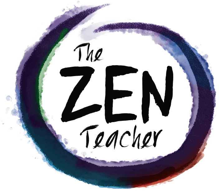 禪 桌布 壁紙 — 一個水彩漩渦標誌，上面有黑色墨水寫成的「The ZEN Teacher」文字，背景為黑色。