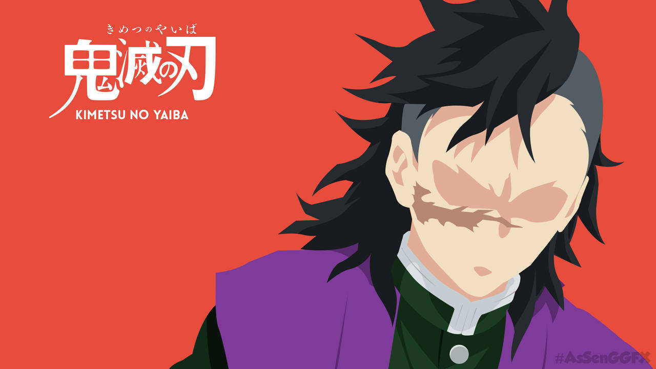 genya 桌布 壁紙 — 一個決心堅定的動漫角色，擁有刺狀黑髮和帶疤痕的臉，在鮮明的紅色背景前直視前方。