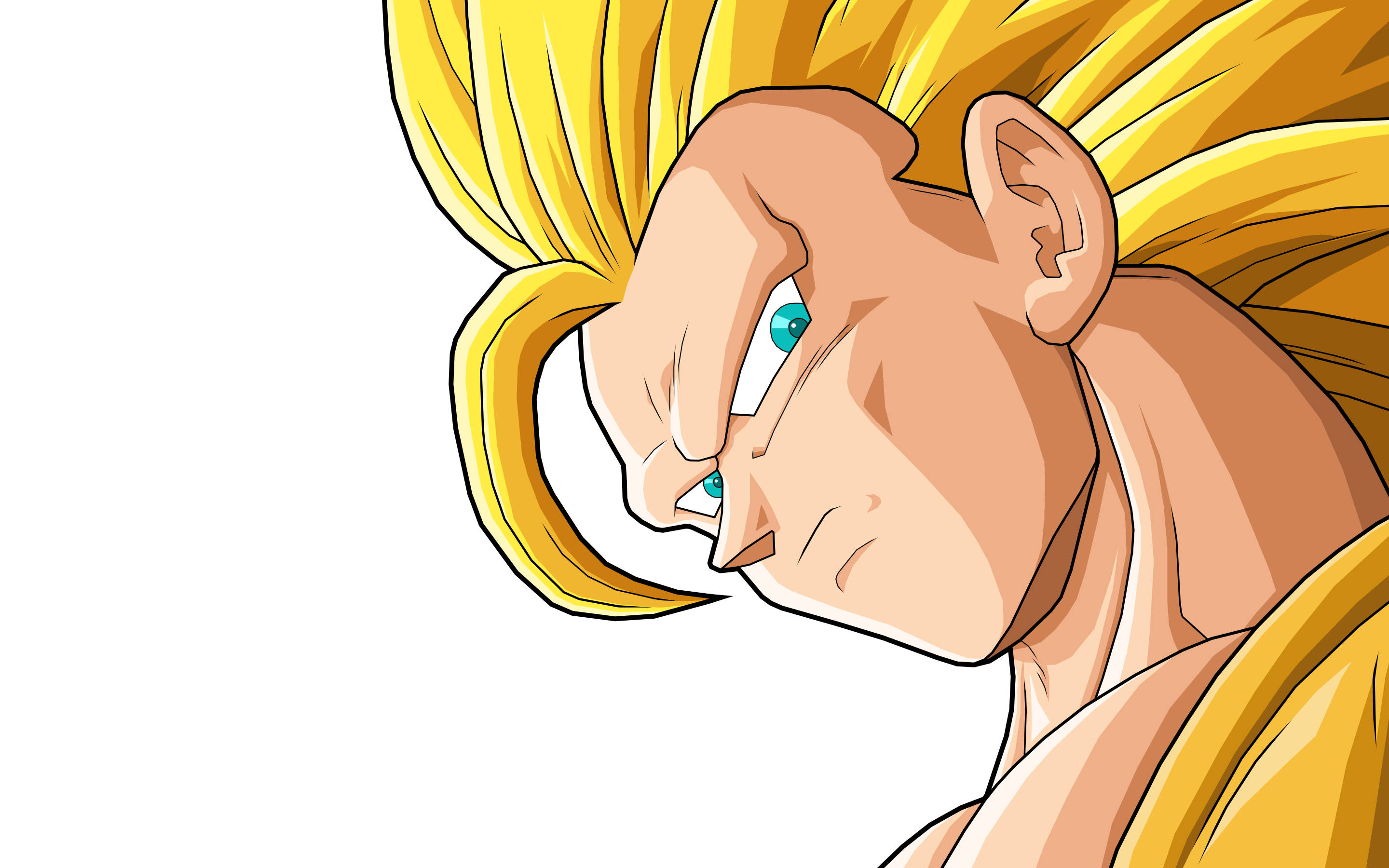 Goku Ssj3 桌布 壁紙 — 一個決心堅定的動漫角色特寫，擁有金色尖刺頭髮和銳利的藍色眼睛，側目凝視。