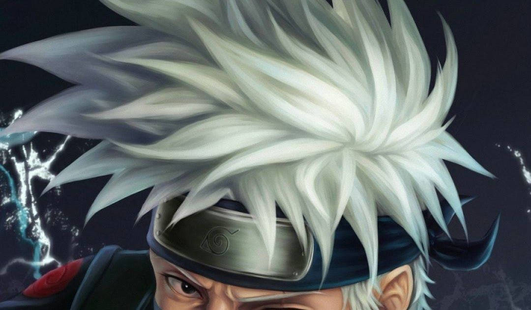 卡卡西 桌布 壁紙 — 一個決心堅定的動漫角色特寫，擁有白色尖刺頭髮和頭帶，背景是黑暗的暴風雨。