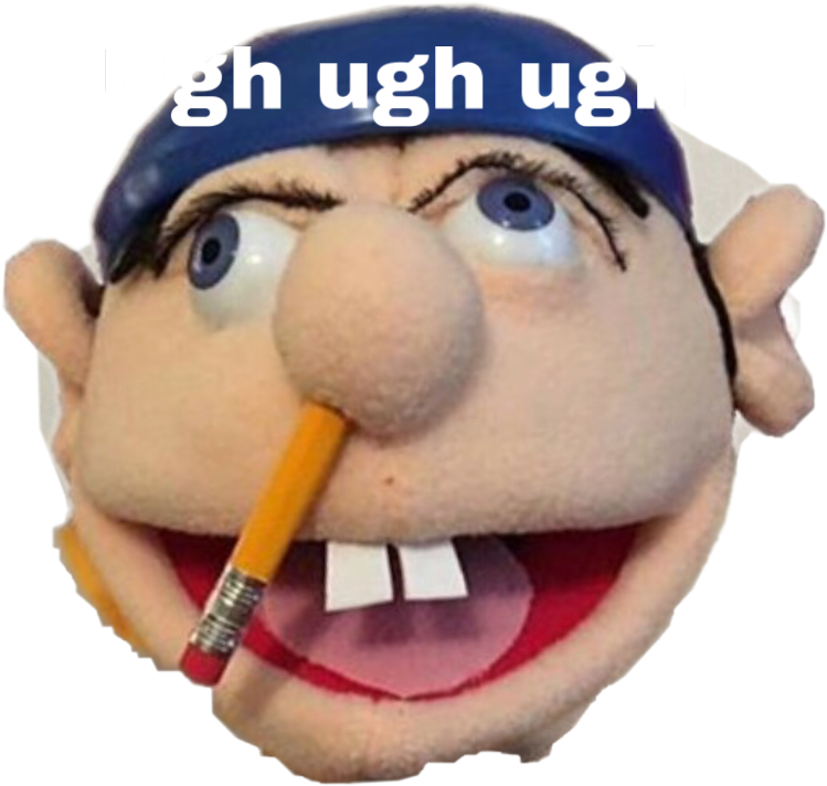 Jeffy 桌布 壁紙 — 一個沮喪的木偶特寫，嘴裡插著鉛筆，上方有「Ugh ugh ugh」文字。