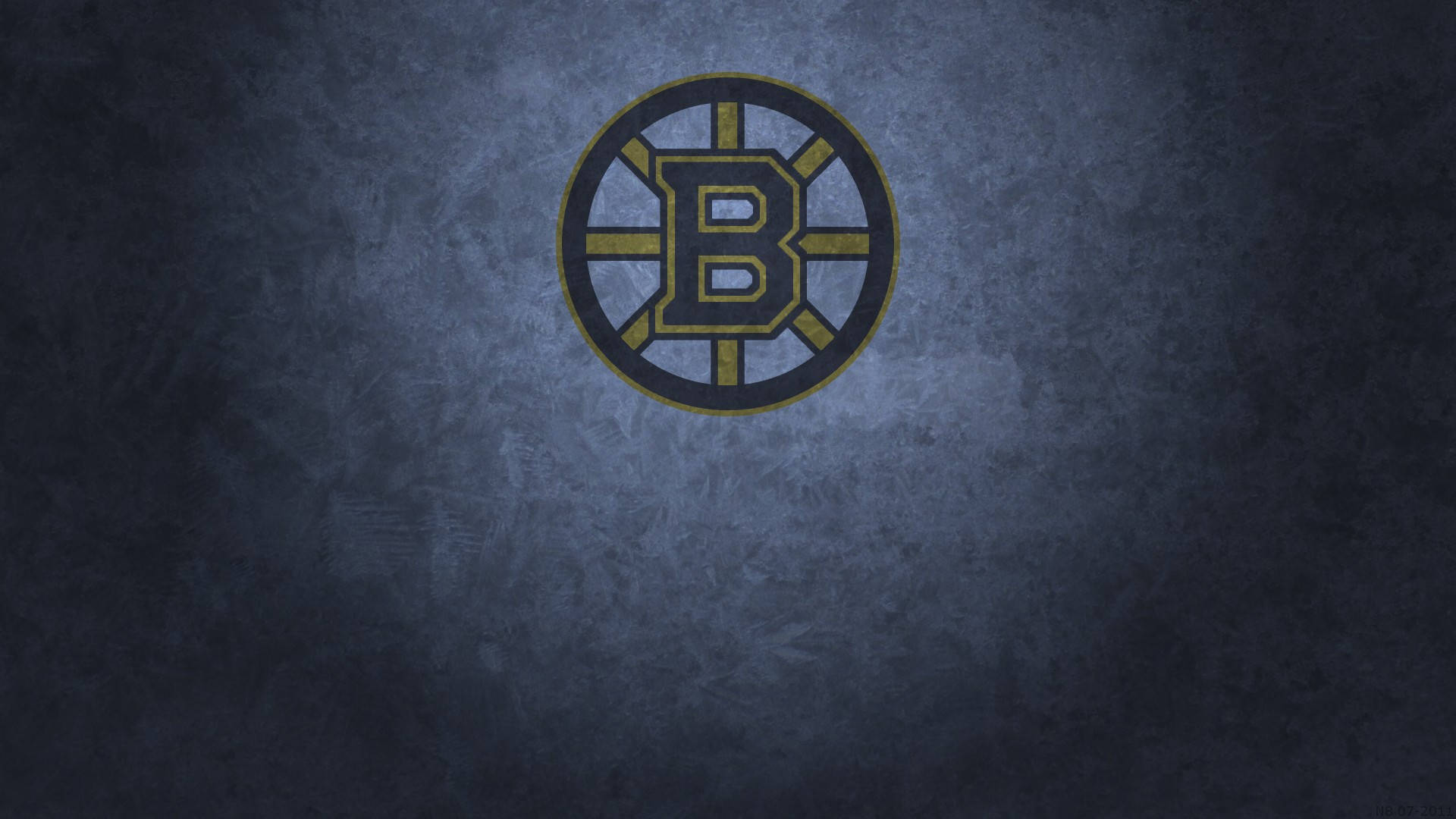 bruins 桌布 壁紙 — 一個波士頓棕熊隊標誌在帶有紋理的深藍色垃圾搖滾風格背景上以金色和黑色閃耀。