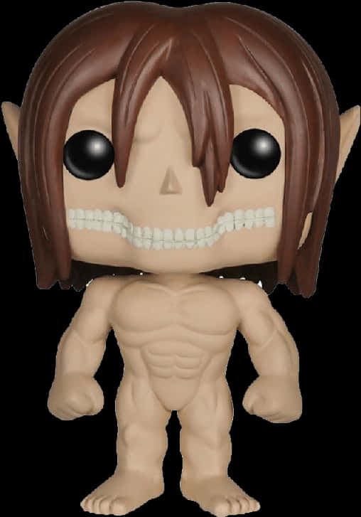 進擊的巨人 桌布 壁紙 — 一個泰坦的Funko Pop公仔，擁有棕色頭髮和肌肉發達的體格，背景為黑色。