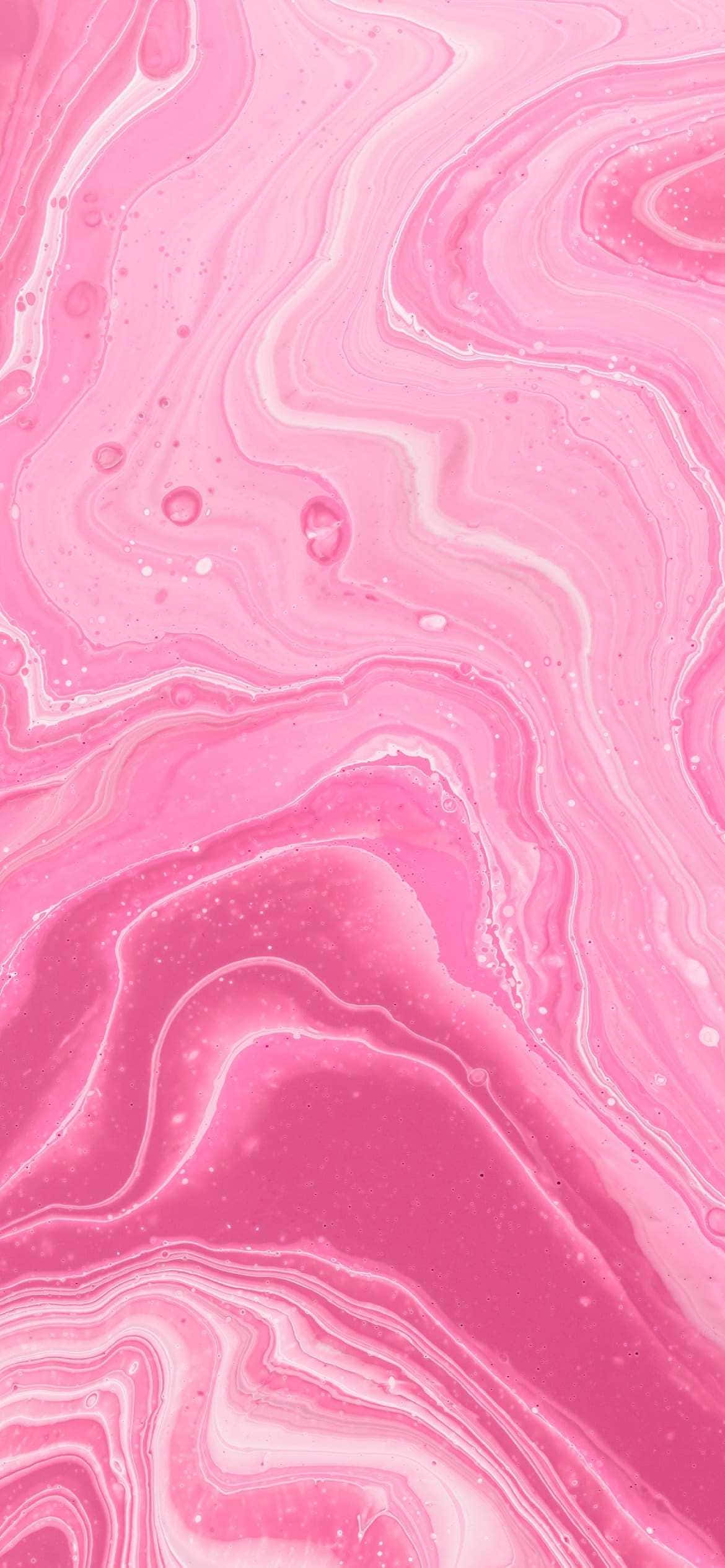 Pink Phone 桌布 壁紙 — 一個流動的抽象圖案，由旋轉的粉紅色和白色液體組成，帶有氣泡狀紋理。