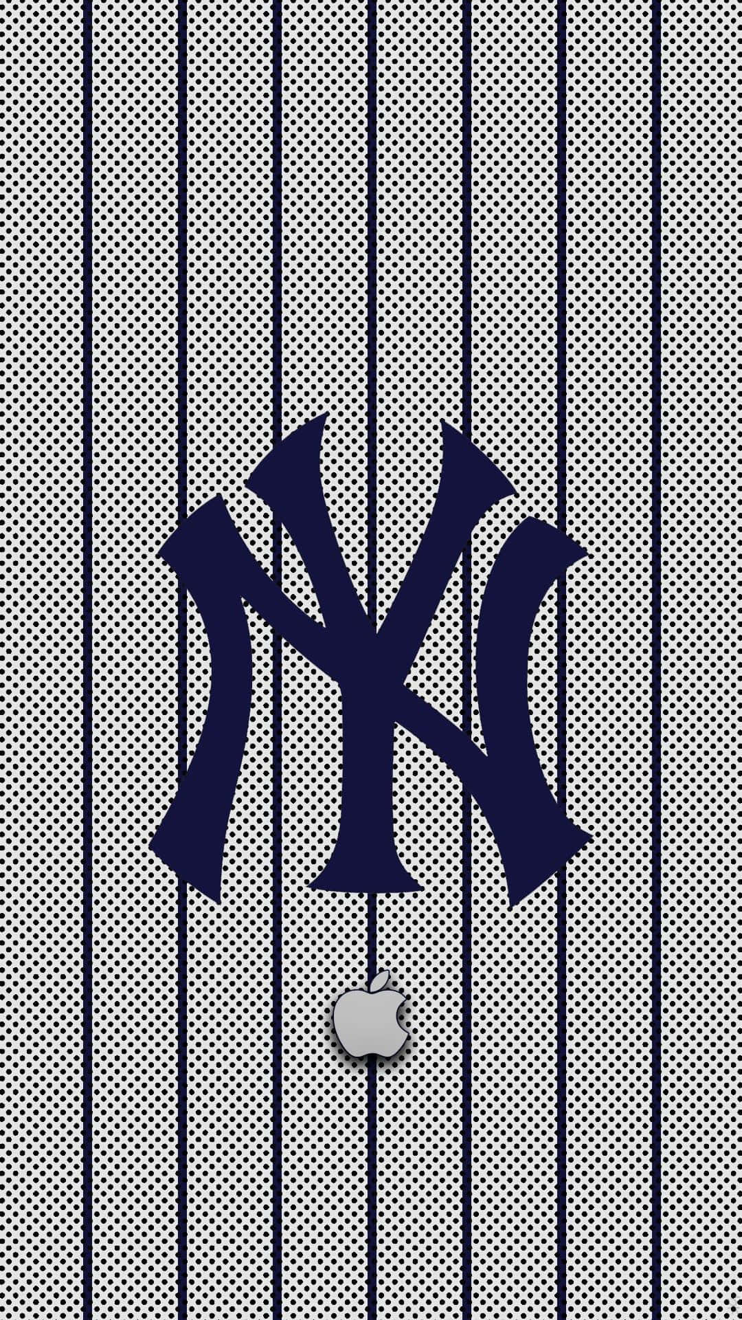 New York Yankees iPhone 桌布 壁紙 — 一個海軍藍色的紐約洋基隊標誌，居中於帶有垂直條紋和細微圓點圖案的白色背景上。