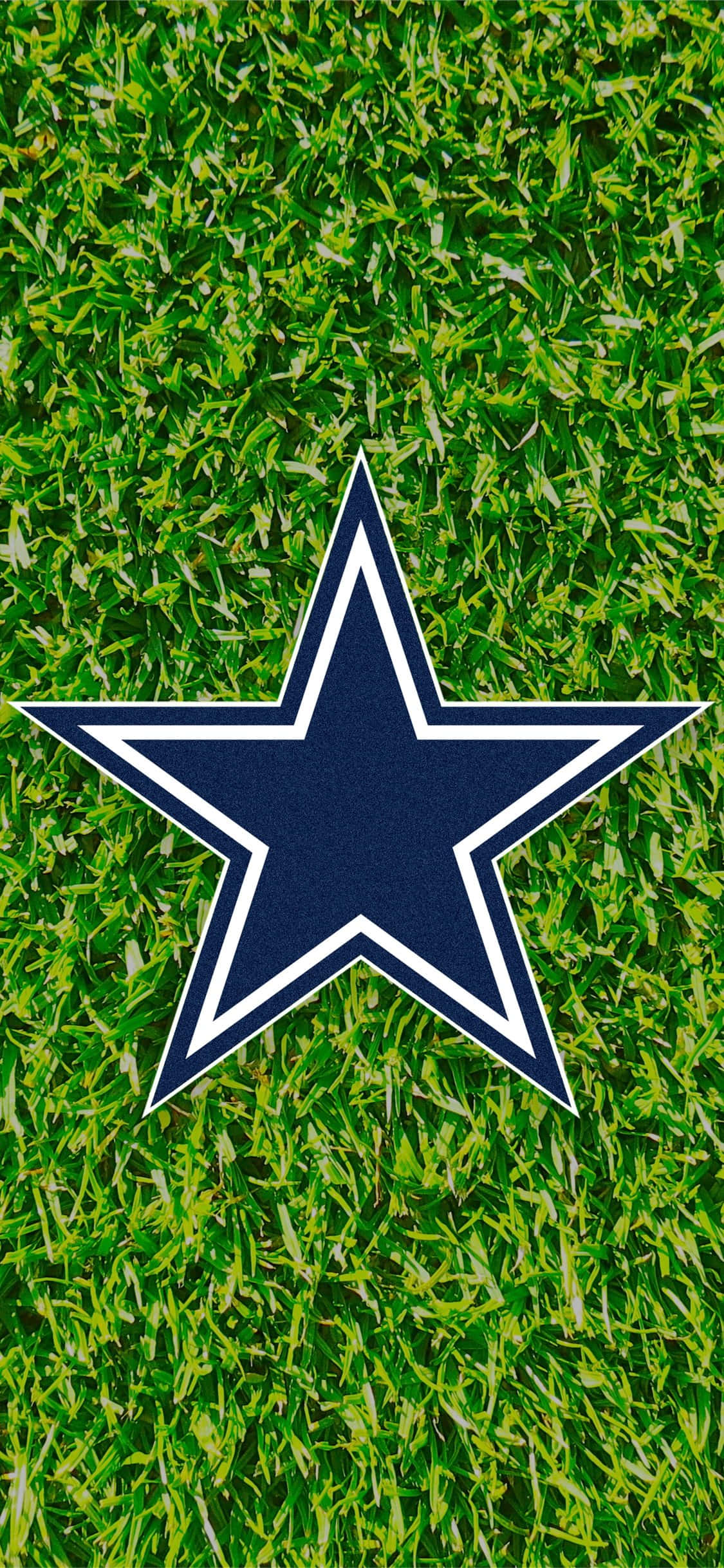 Dallas Cowboys Star 桌布 壁紙 — 一個海軍藍色達拉斯牛仔隊星形標誌，帶有白色邊框，位於充滿活力的綠色草地上。