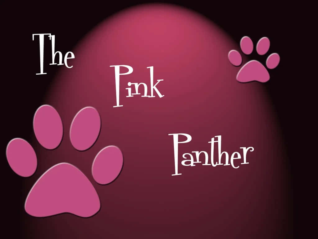 Pink Panther 桌布 壁紙 — 一個深栗色球體上，以風格化標誌呈現「The Pink Panther」文字，兩側飾有粉紅色爪印。