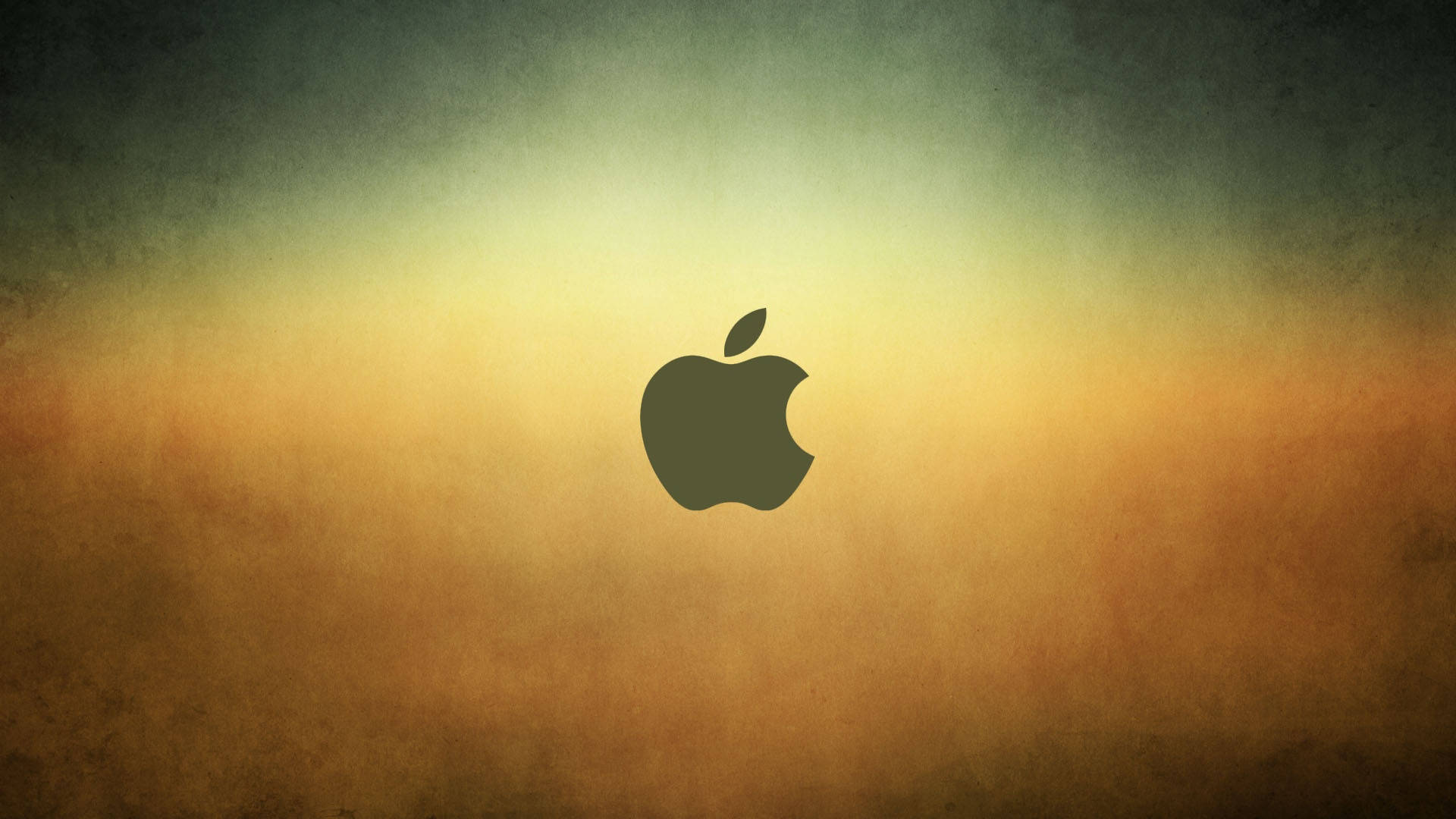 桌布 壁紙 — 一個深色Apple標誌居中置於帶有紋理橙和青綠色調的暖色漸變背景上。