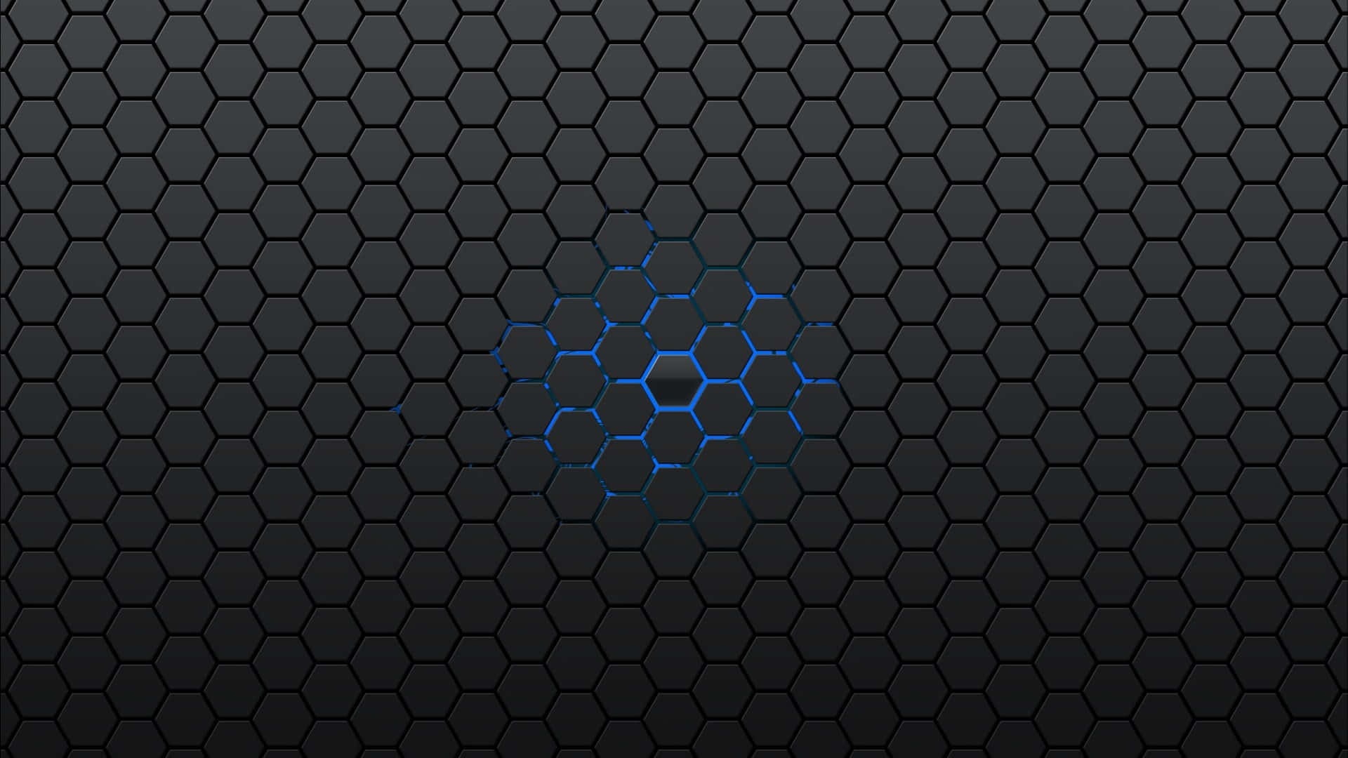 Pattern Phone 桌布 壁紙 — 一個深色六邊形網格圖案，中心有一個發光的藍色六邊形簇。