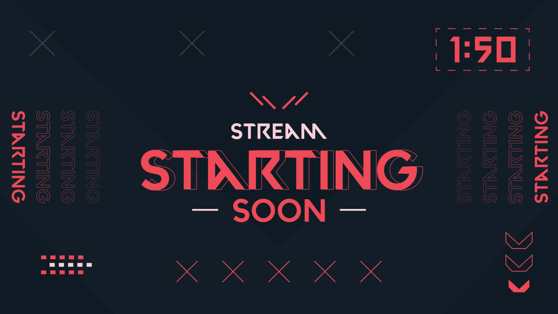 Streaming 桌布 壁紙 — 一個深色數位倒數圖形，以粗體紅色字體和幾何裝飾宣布即將開始的串流。