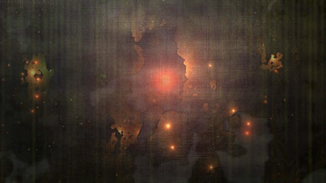 Black Grunge 桌布 壁紙 — 一個深色紋理背景，帶有像餘燼般散落的發光橙色和黃色燈光，營造神秘氛圍。