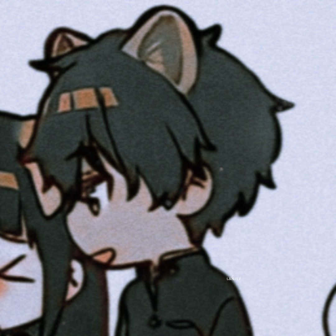 貓耳動漫角色溫柔地低頭 — 動漫情侶 GIF 壁紙