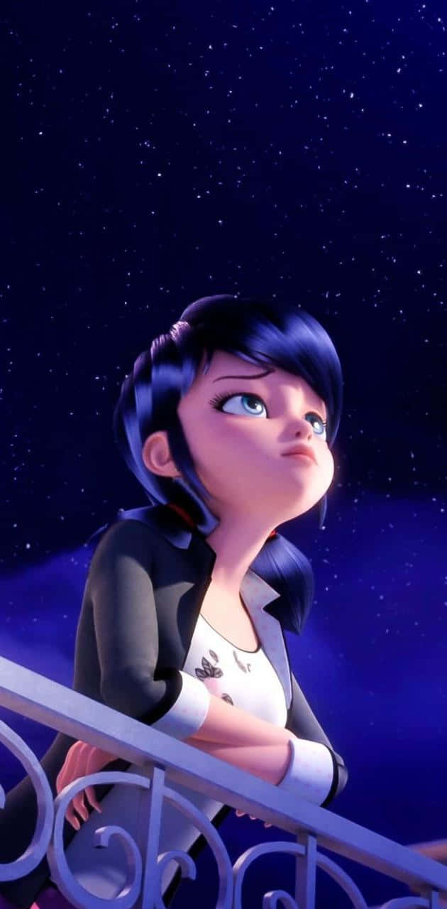 Marinette 桌布 壁紙 — 一個深色頭髮的年輕女孩從陽台欄杆仰望星空。